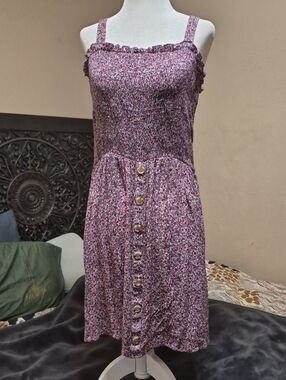 Justify Purple Floral Smocked Midi Dress with Buttons